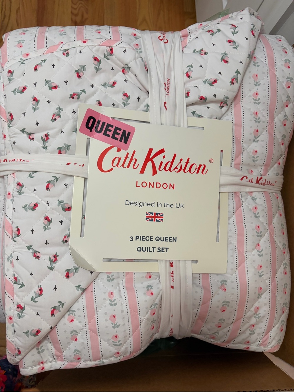 Cath Kidston Pink Rose Stripe Queen Quilt Set